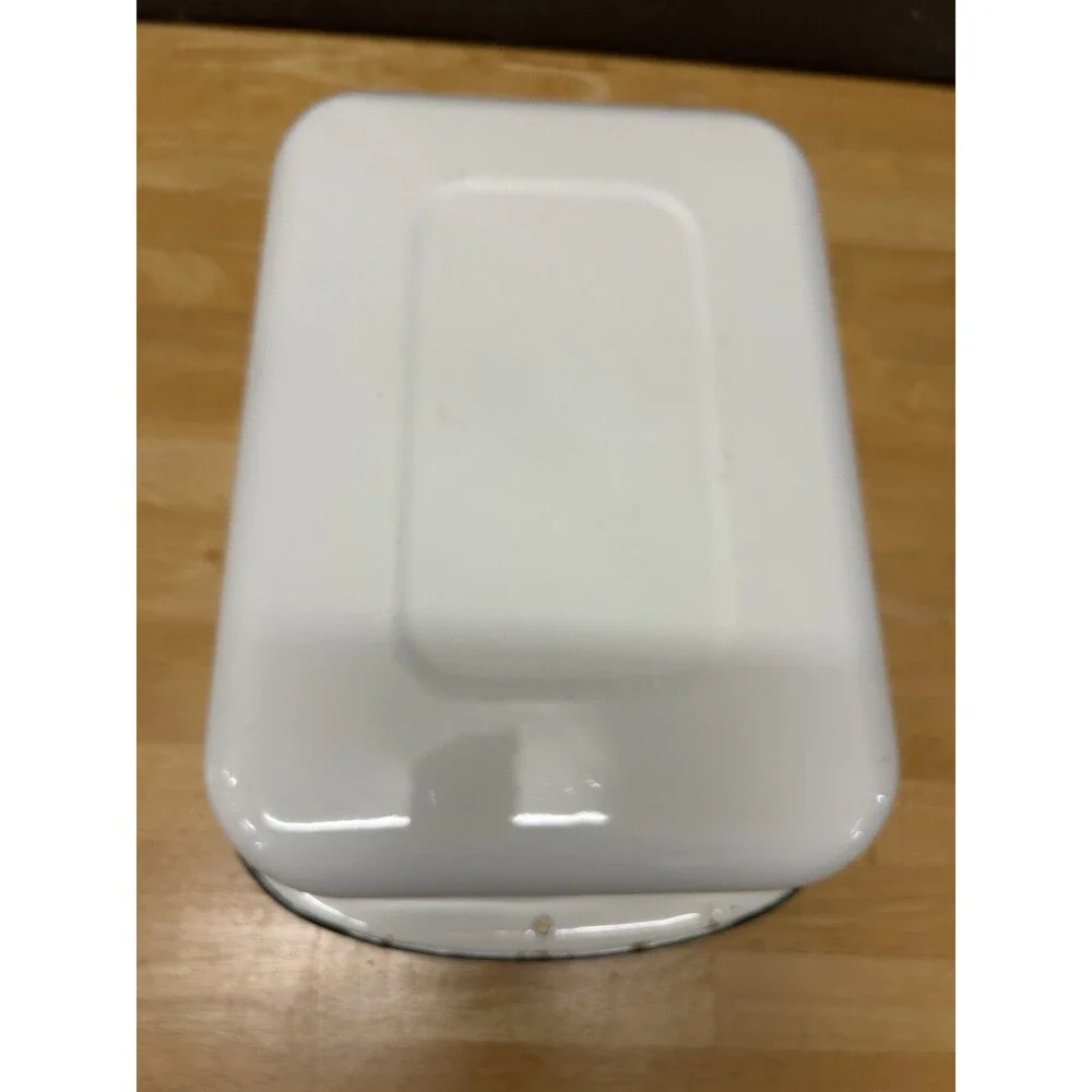 Vintage Enamelware Refrigerator Pan Tub Basin White Black Trim Farmhouse Rustic